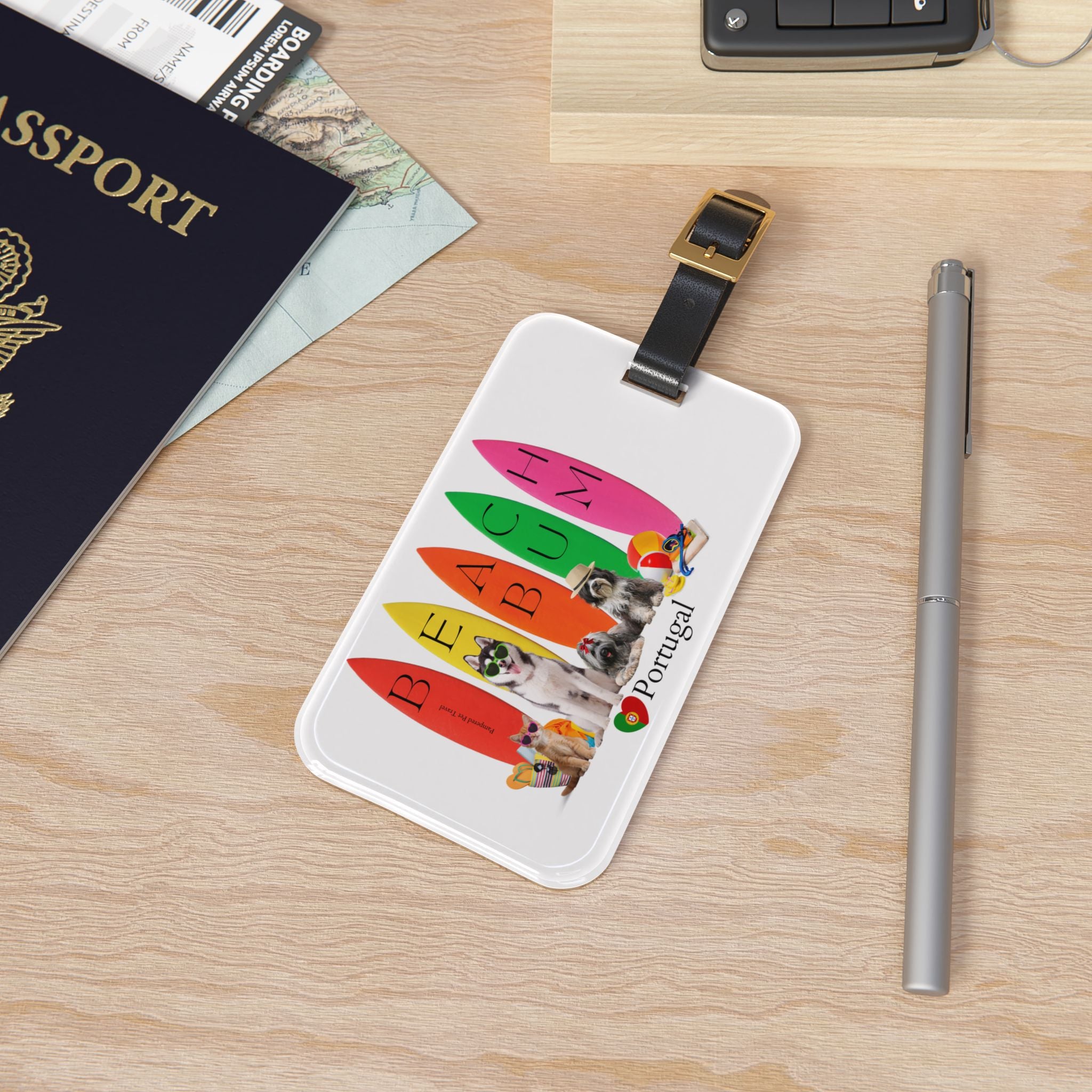 'Beach Bum' Surfboard Portugal -  Luggage Tag