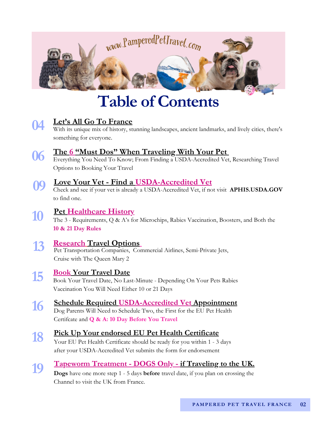 PAMPERED PET TRAVEL USA TO FRANCE