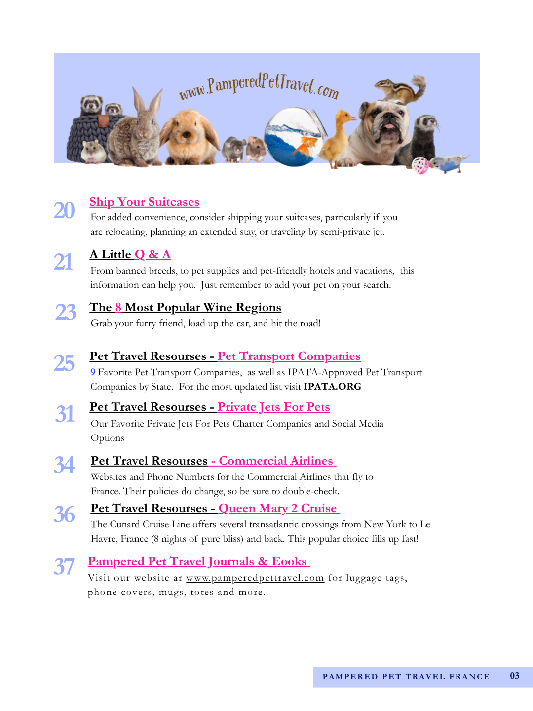 PAMPERED PET TRAVEL USA TO FRANCE