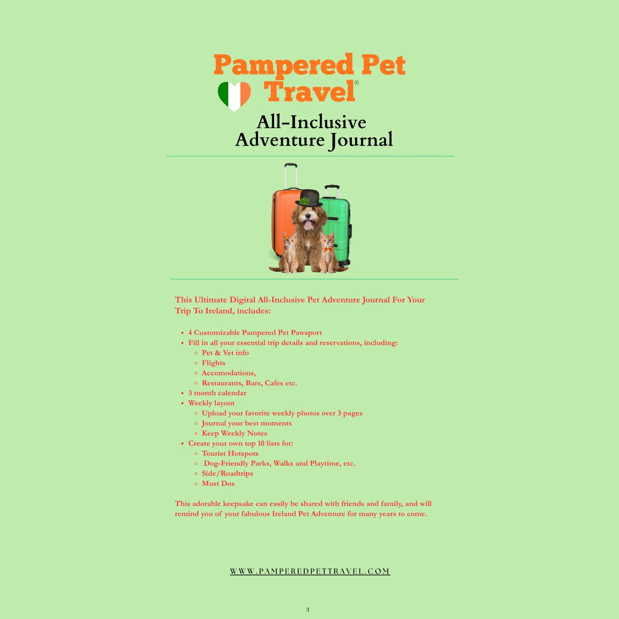 PAMPERED PET IRELAND ADVENTURE JOURNAL