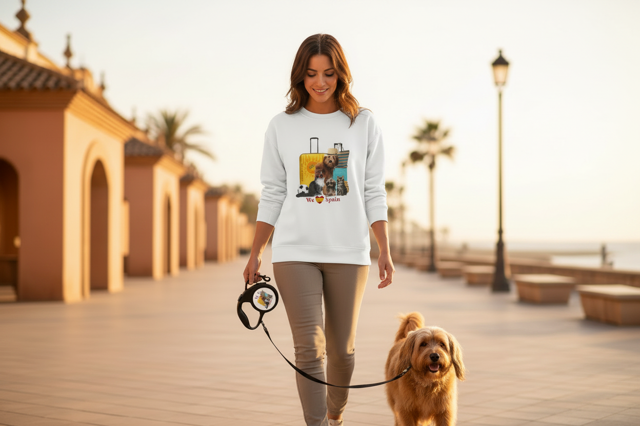 We Love Spain - Tibetan Terrier with Sweatshirt & Leash